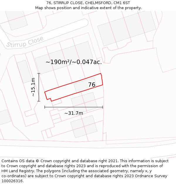76, STIRRUP CLOSE, CHELMSFORD, CM1 6ST: Plot and title map