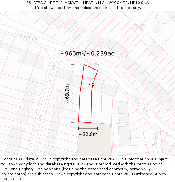 76, STRAIGHT BIT, FLACKWELL HEATH, HIGH WYCOMBE, HP10 9NA: Plot and title map