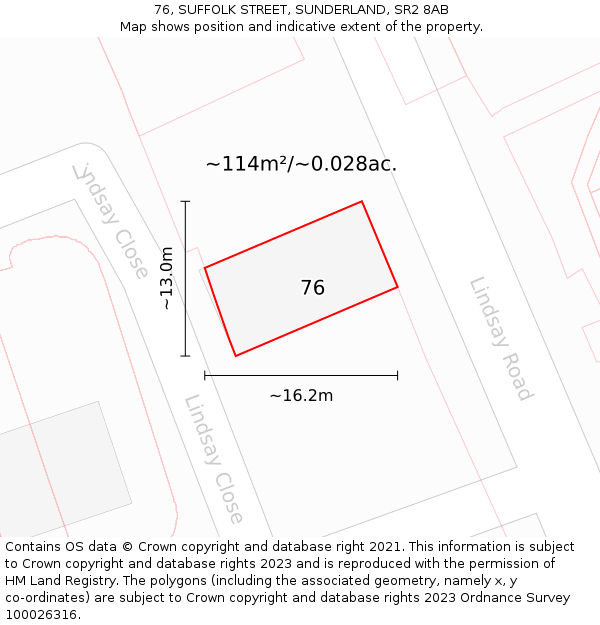76, SUFFOLK STREET, SUNDERLAND, SR2 8AB: Plot and title map
