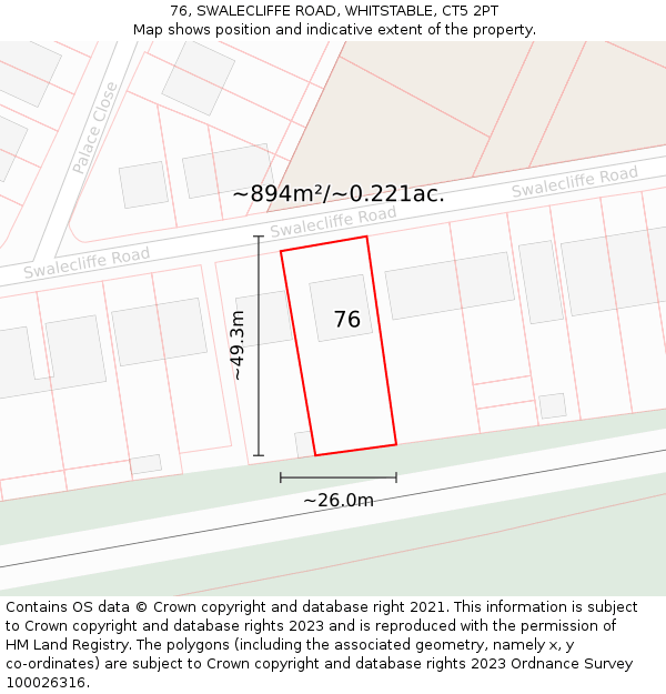 76, SWALECLIFFE ROAD, WHITSTABLE, CT5 2PT: Plot and title map