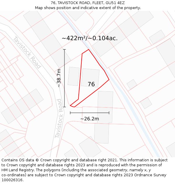 76, TAVISTOCK ROAD, FLEET, GU51 4EZ: Plot and title map