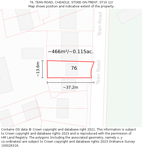 76, TEAN ROAD, CHEADLE, STOKE-ON-TRENT, ST10 1LY: Plot and title map
