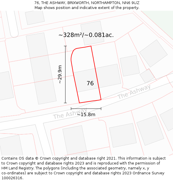 76, THE ASHWAY, BRIXWORTH, NORTHAMPTON, NN6 9UZ: Plot and title map