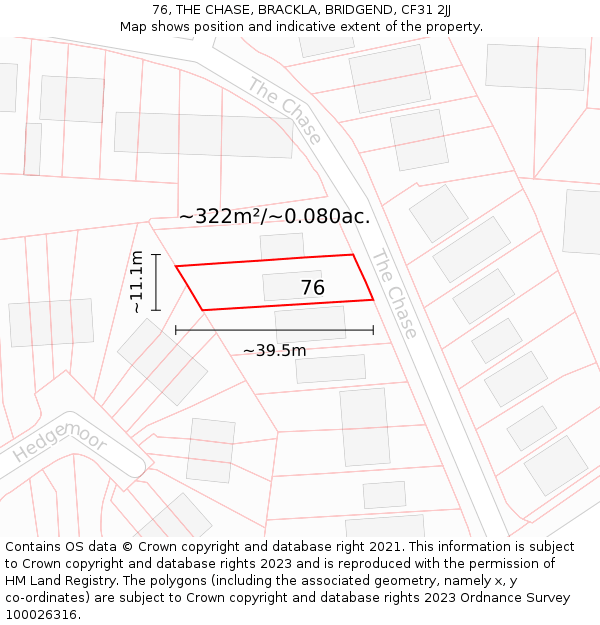 76, THE CHASE, BRACKLA, BRIDGEND, CF31 2JJ: Plot and title map