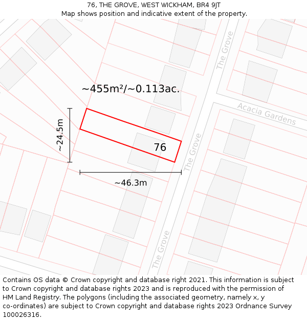 76, THE GROVE, WEST WICKHAM, BR4 9JT: Plot and title map