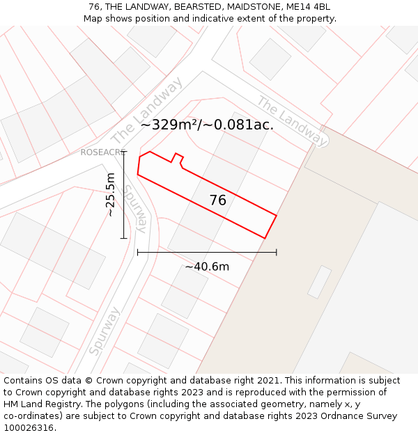 76, THE LANDWAY, BEARSTED, MAIDSTONE, ME14 4BL: Plot and title map