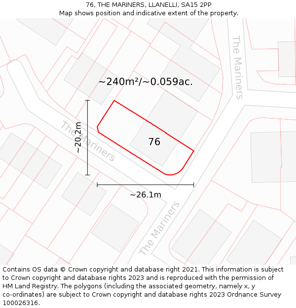 76, THE MARINERS, LLANELLI, SA15 2PP: Plot and title map