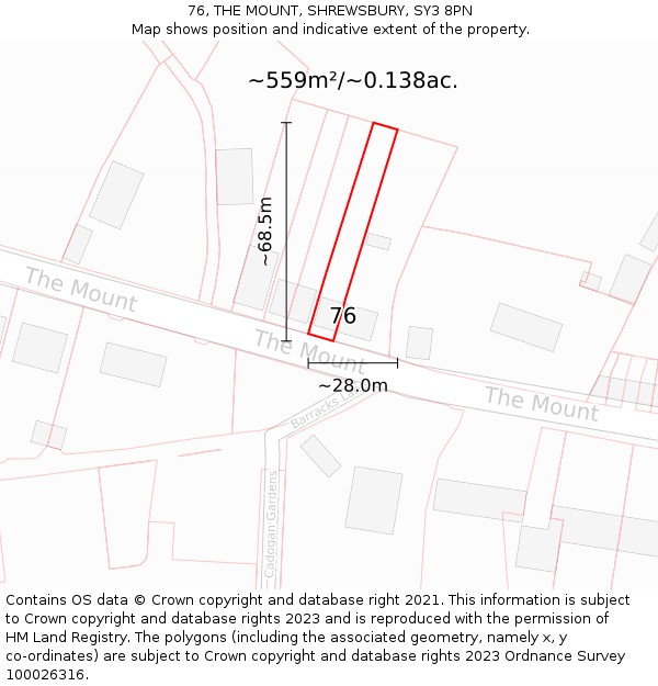76, THE MOUNT, SHREWSBURY, SY3 8PN: Plot and title map