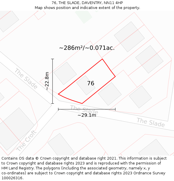 76, THE SLADE, DAVENTRY, NN11 4HP: Plot and title map