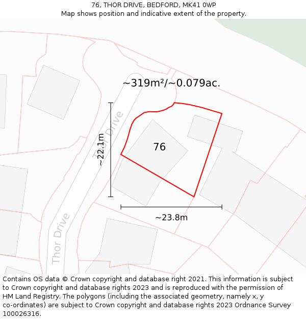 76, THOR DRIVE, BEDFORD, MK41 0WP: Plot and title map