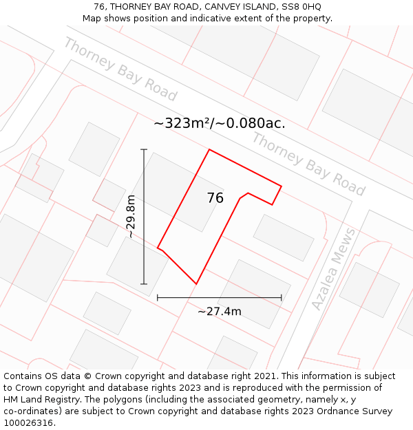 76, THORNEY BAY ROAD, CANVEY ISLAND, SS8 0HQ: Plot and title map