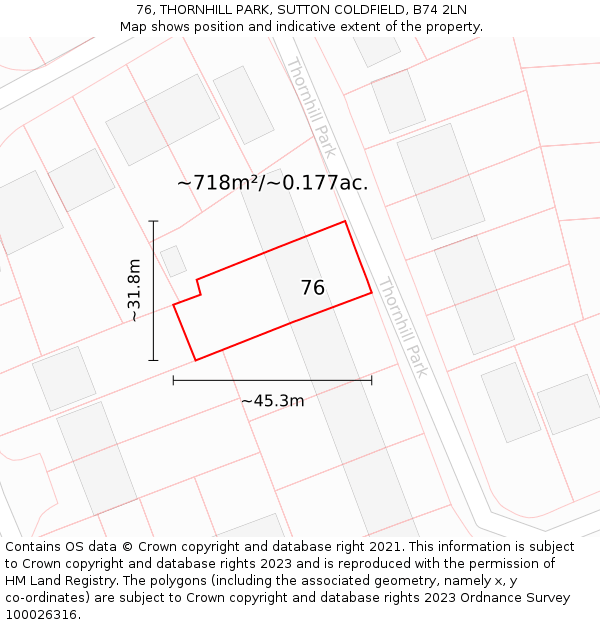 76, THORNHILL PARK, SUTTON COLDFIELD, B74 2LN: Plot and title map