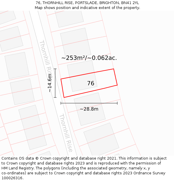 76, THORNHILL RISE, PORTSLADE, BRIGHTON, BN41 2YL: Plot and title map