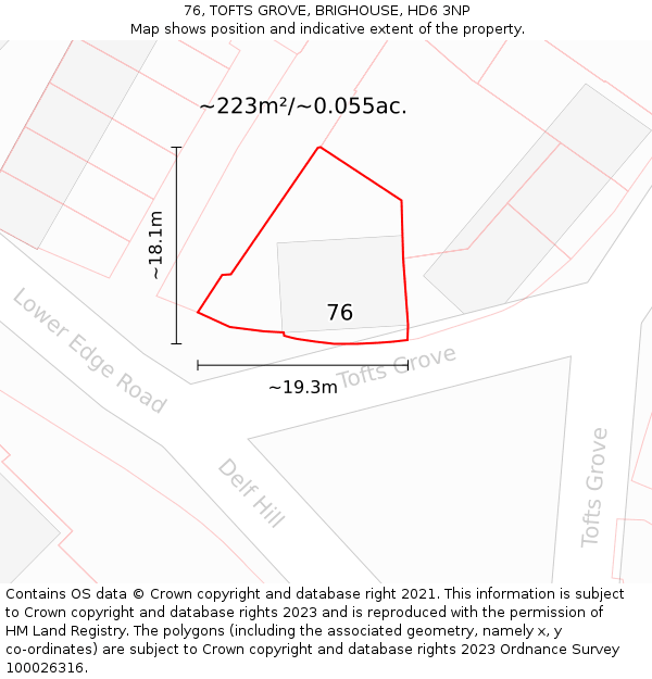 76, TOFTS GROVE, BRIGHOUSE, HD6 3NP: Plot and title map