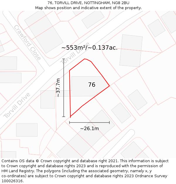 76, TORVILL DRIVE, NOTTINGHAM, NG8 2BU: Plot and title map
