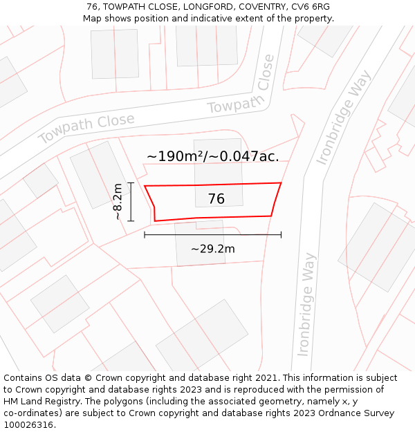 76, TOWPATH CLOSE, LONGFORD, COVENTRY, CV6 6RG: Plot and title map