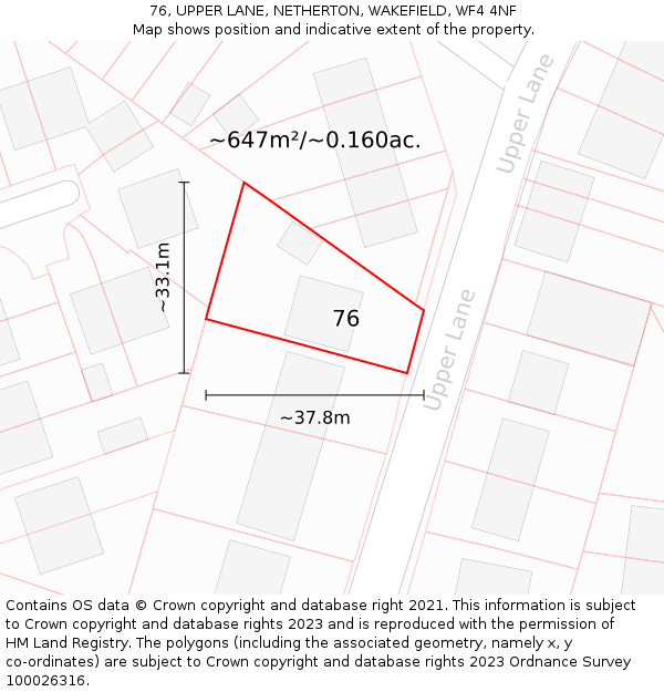 76, UPPER LANE, NETHERTON, WAKEFIELD, WF4 4NF: Plot and title map