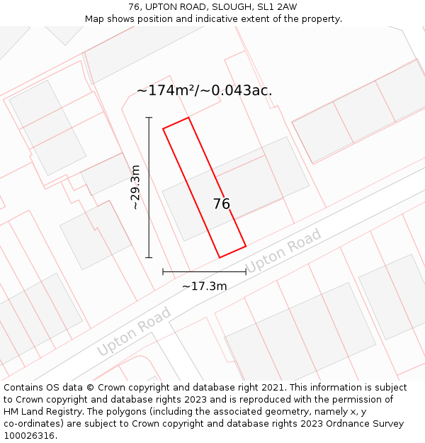 76, UPTON ROAD, SLOUGH, SL1 2AW: Plot and title map