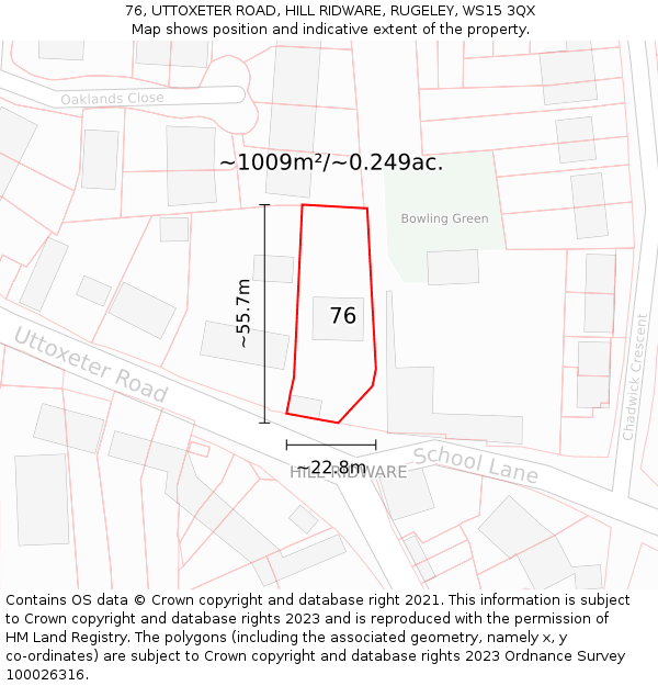 76, UTTOXETER ROAD, HILL RIDWARE, RUGELEY, WS15 3QX: Plot and title map