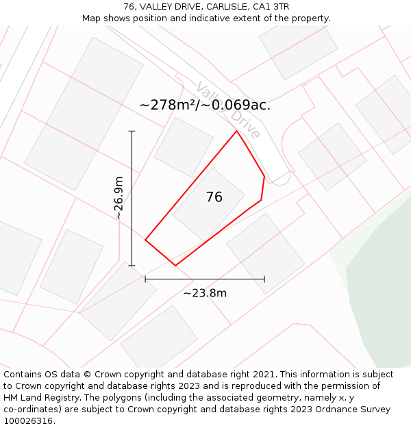 76, VALLEY DRIVE, CARLISLE, CA1 3TR: Plot and title map
