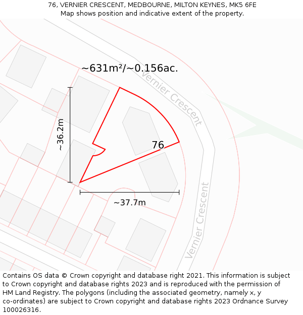 76, VERNIER CRESCENT, MEDBOURNE, MILTON KEYNES, MK5 6FE: Plot and title map