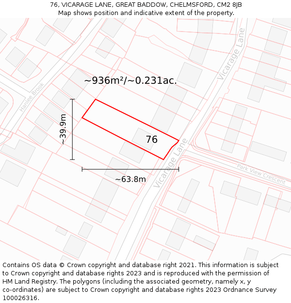 76, VICARAGE LANE, GREAT BADDOW, CHELMSFORD, CM2 8JB: Plot and title map