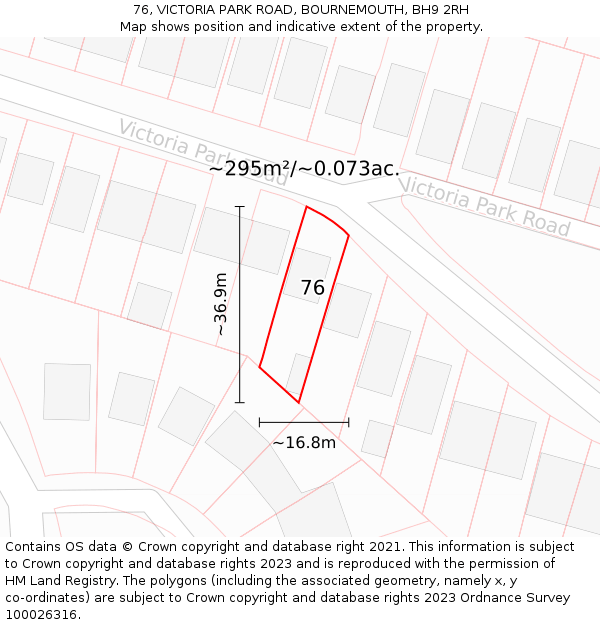 76, VICTORIA PARK ROAD, BOURNEMOUTH, BH9 2RH: Plot and title map