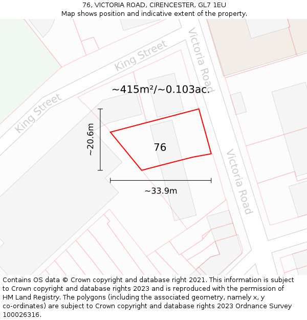 76, VICTORIA ROAD, CIRENCESTER, GL7 1EU: Plot and title map