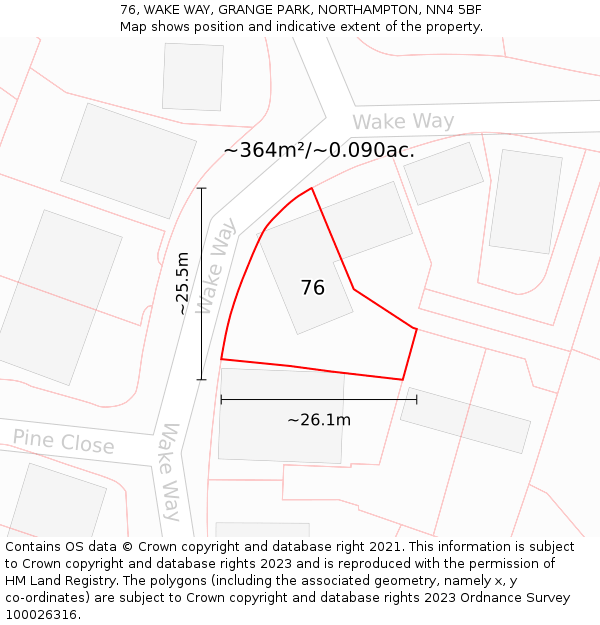 76, WAKE WAY, GRANGE PARK, NORTHAMPTON, NN4 5BF: Plot and title map