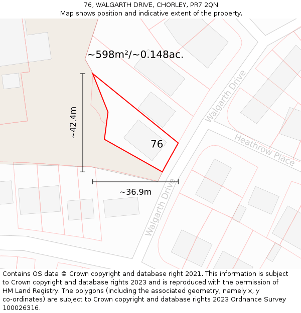 76, WALGARTH DRIVE, CHORLEY, PR7 2QN: Plot and title map