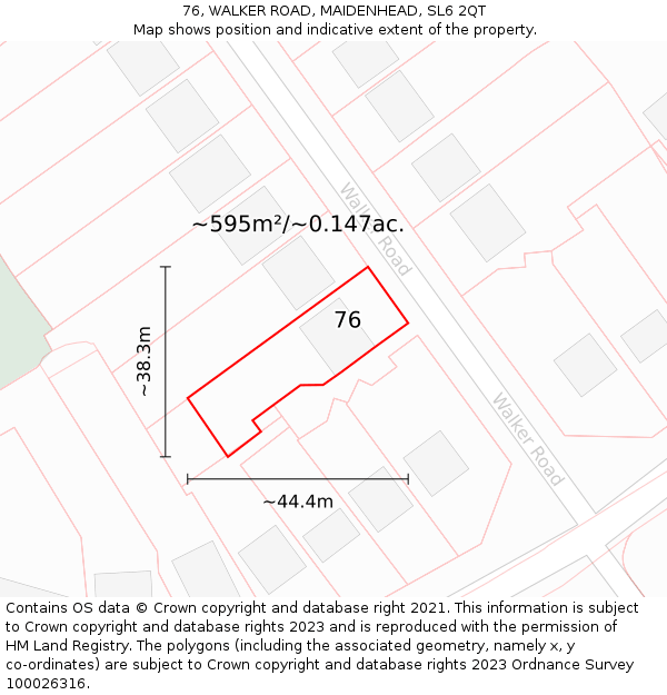 76, WALKER ROAD, MAIDENHEAD, SL6 2QT: Plot and title map