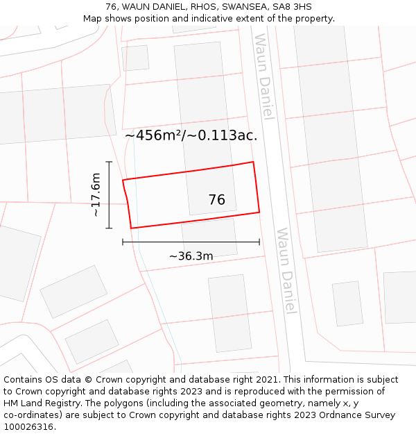 76, WAUN DANIEL, RHOS, SWANSEA, SA8 3HS: Plot and title map