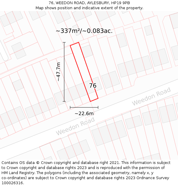 76, WEEDON ROAD, AYLESBURY, HP19 9PB: Plot and title map