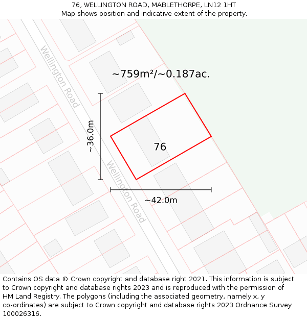 76, WELLINGTON ROAD, MABLETHORPE, LN12 1HT: Plot and title map
