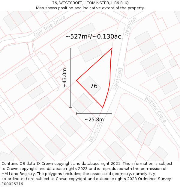 76, WESTCROFT, LEOMINSTER, HR6 8HQ: Plot and title map