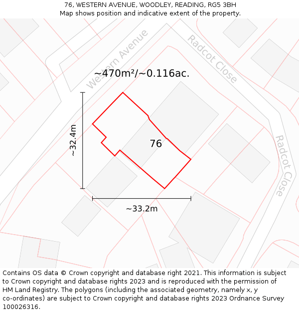 76, WESTERN AVENUE, WOODLEY, READING, RG5 3BH: Plot and title map