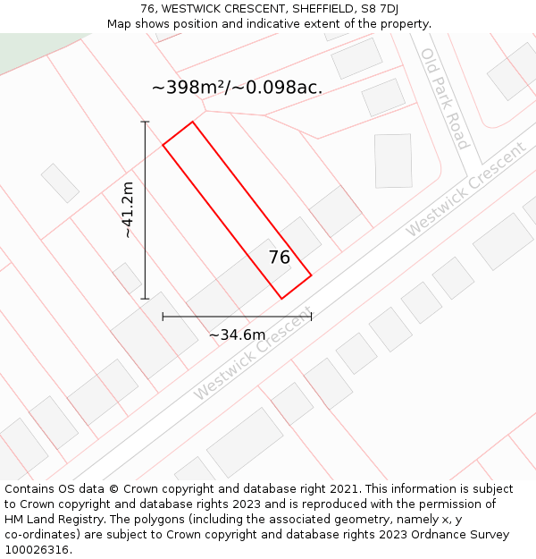 76, WESTWICK CRESCENT, SHEFFIELD, S8 7DJ: Plot and title map