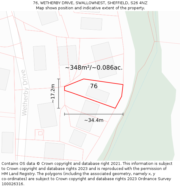 76, WETHERBY DRIVE, SWALLOWNEST, SHEFFIELD, S26 4NZ: Plot and title map