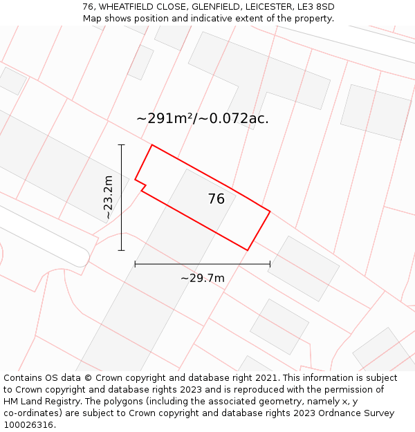 76, WHEATFIELD CLOSE, GLENFIELD, LEICESTER, LE3 8SD: Plot and title map