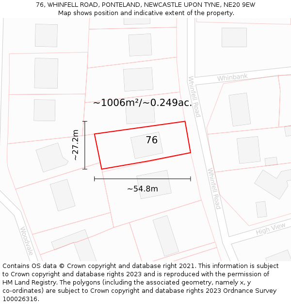 76, WHINFELL ROAD, PONTELAND, NEWCASTLE UPON TYNE, NE20 9EW: Plot and title map