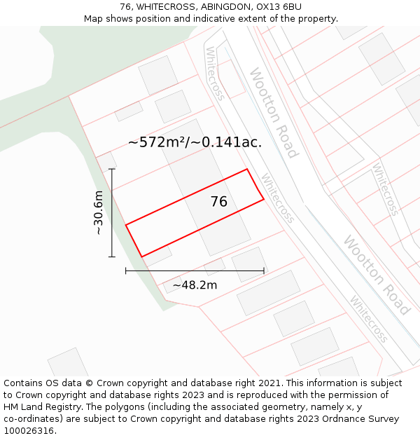 76, WHITECROSS, ABINGDON, OX13 6BU: Plot and title map