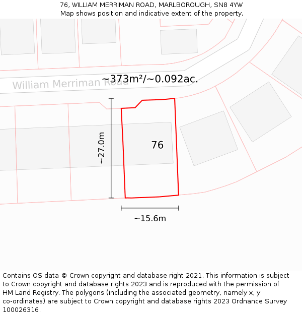 76, WILLIAM MERRIMAN ROAD, MARLBOROUGH, SN8 4YW: Plot and title map