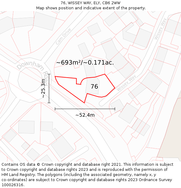 76, WISSEY WAY, ELY, CB6 2WW: Plot and title map