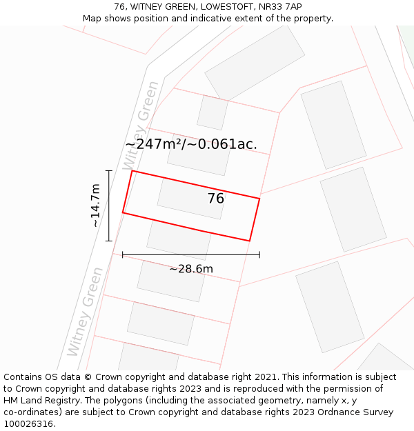76, WITNEY GREEN, LOWESTOFT, NR33 7AP: Plot and title map