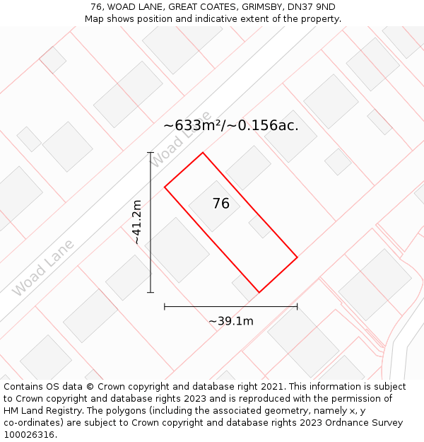 76, WOAD LANE, GREAT COATES, GRIMSBY, DN37 9ND: Plot and title map