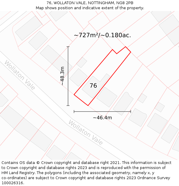 76, WOLLATON VALE, NOTTINGHAM, NG8 2PB: Plot and title map