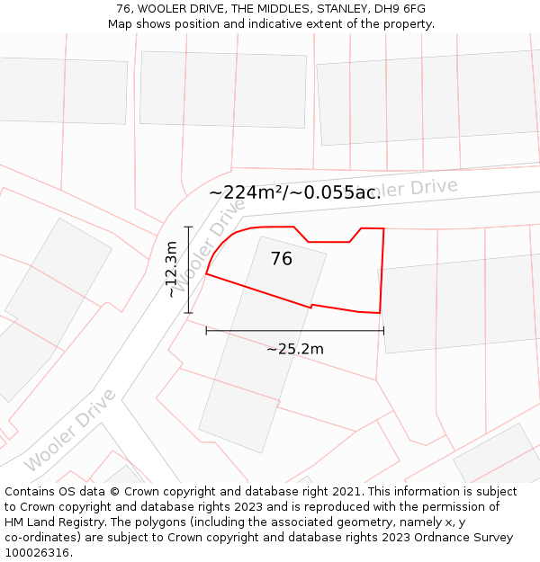 76, WOOLER DRIVE, THE MIDDLES, STANLEY, DH9 6FG: Plot and title map