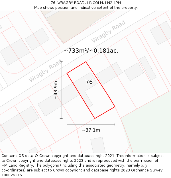 76, WRAGBY ROAD, LINCOLN, LN2 4PH: Plot and title map