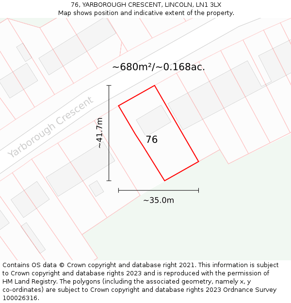 76, YARBOROUGH CRESCENT, LINCOLN, LN1 3LX: Plot and title map