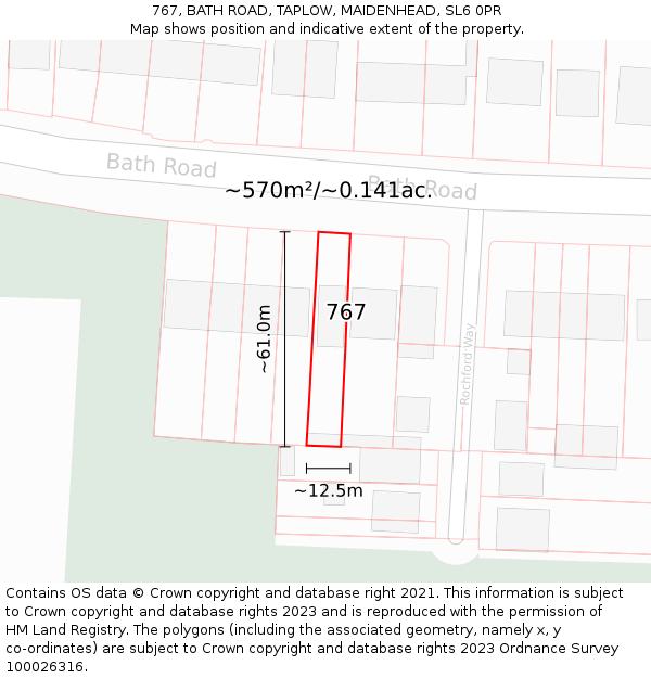 767, BATH ROAD, TAPLOW, MAIDENHEAD, SL6 0PR: Plot and title map
